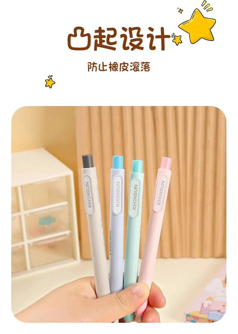 Press eraser pen set by Simples Market, four pastel retractable pens with replaceable eraser cores