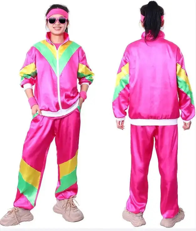 Kicpot Retro Tracksuit Jacket And Pants Set For Women Nostalgia Themed 80s 90s Hip Hop Costume For Parties