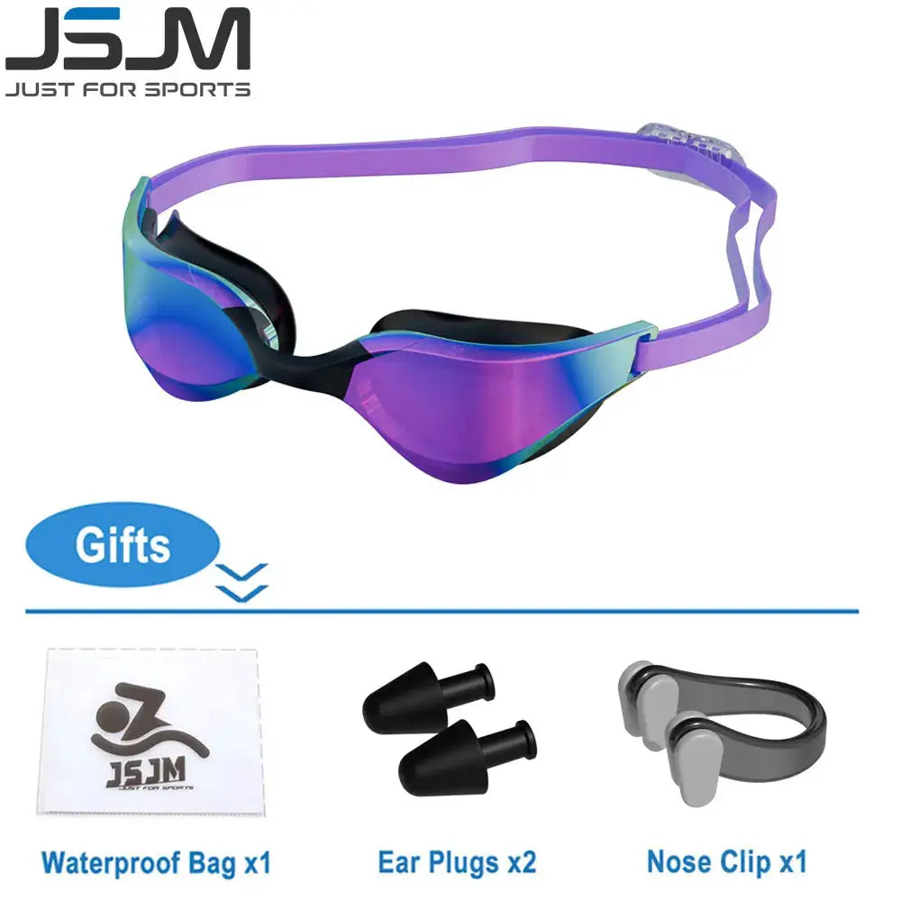 JSJM Anti Fog Swimming Goggles For Adults HD Wide Angle Lens Waterproof Adjustable Silicone Strap For Men And Women