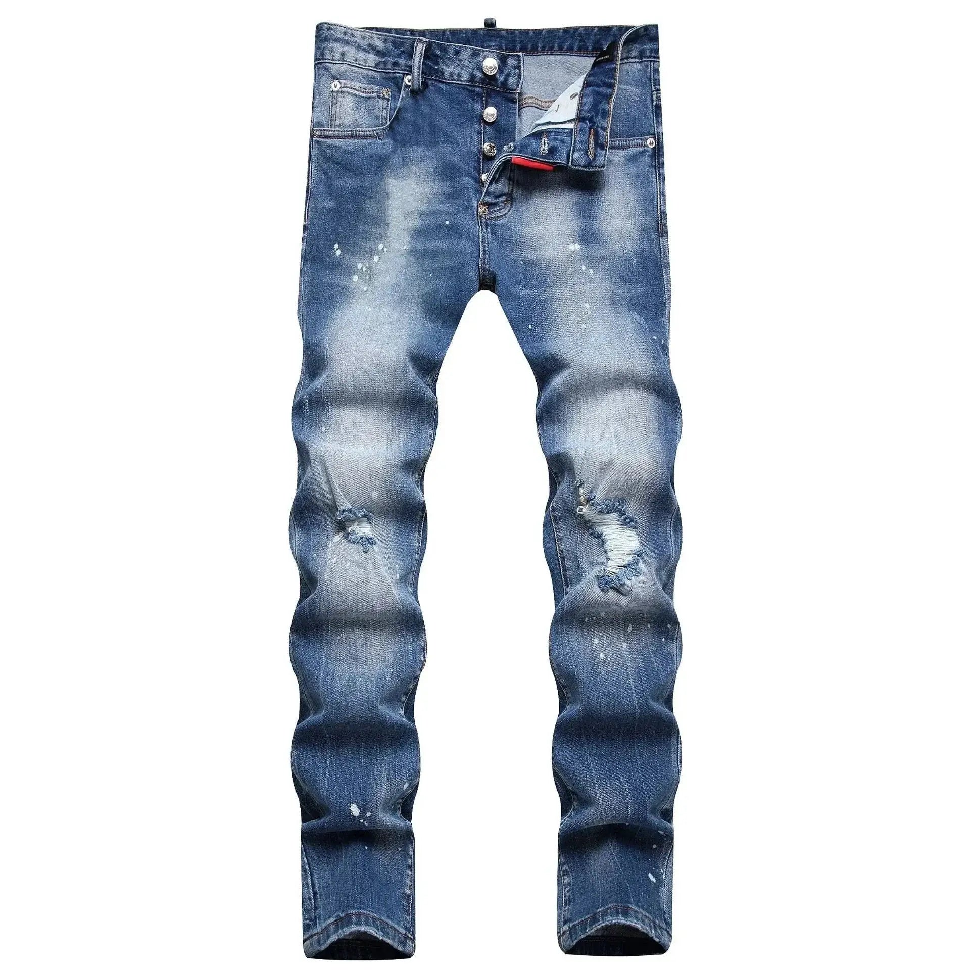 2 pairs of men's light-blue ripped jeans with distressed holes, slim stretch denim, Simples Market