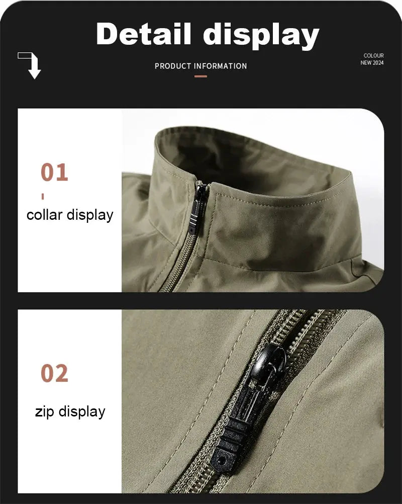 Simples Market 2025 men's windproof sleeveless vest in olive green with zip and collar details.