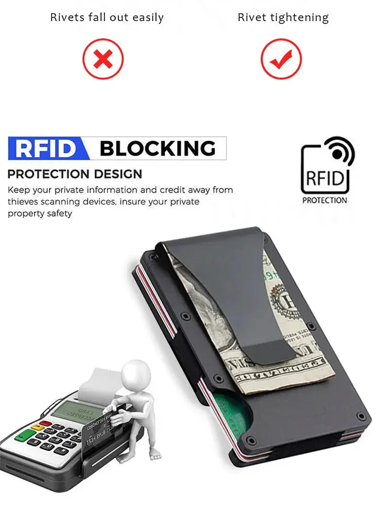 Minimalist Slim RFID Blocking Wallet for Men by Simples Market, black aluminum with money clip.