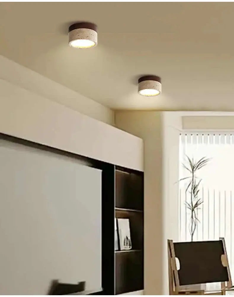 Japanese Wabi Sabi Stone LED ceiling lights by Simples Market, cream color, 2-pack for living room/bedroom.