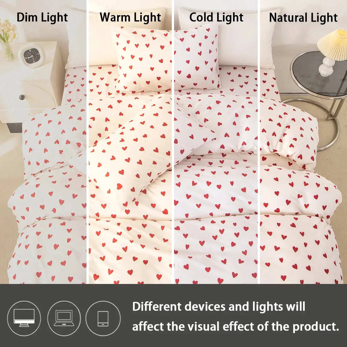 3pc red heart printed duvet cover set with 1 duvet cover and 2 pillowcases, Simples Market, soft skin-friendly bedding.