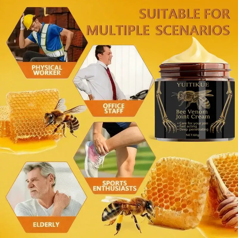 Yuitikue Natural Unisex Bee Venom Joint Cream Deep Penetrating Fast Acting For Gentle Joint Care 60g