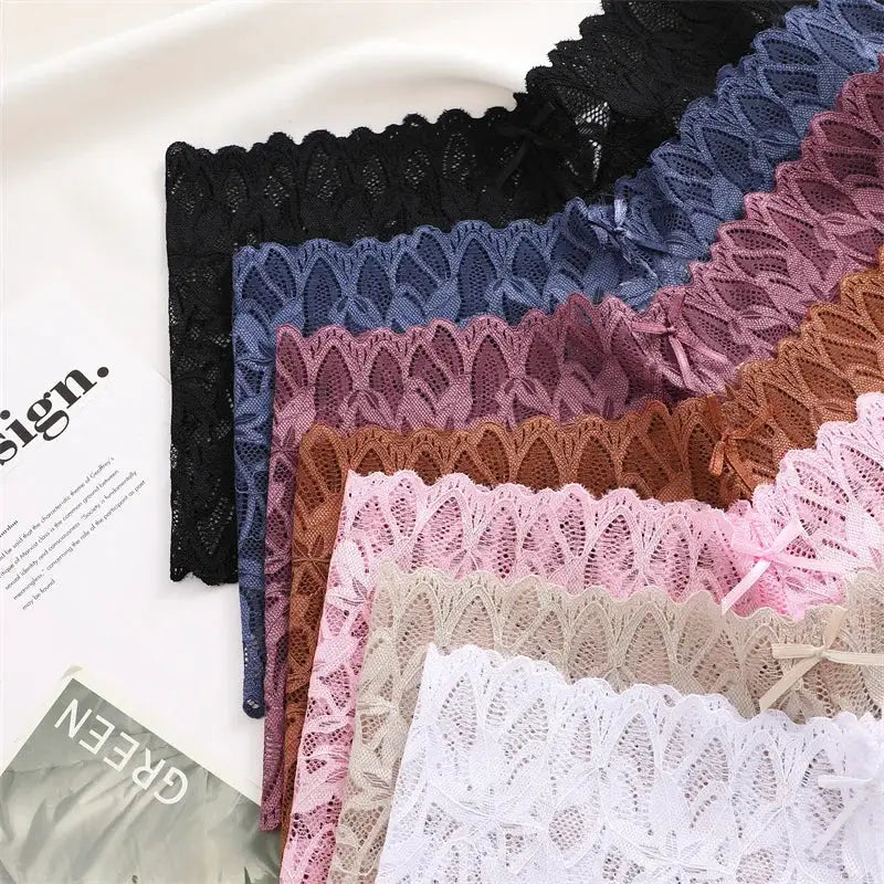 4Pcs women's floral lace panties set in assorted colors, V-waist design, breathable underwear