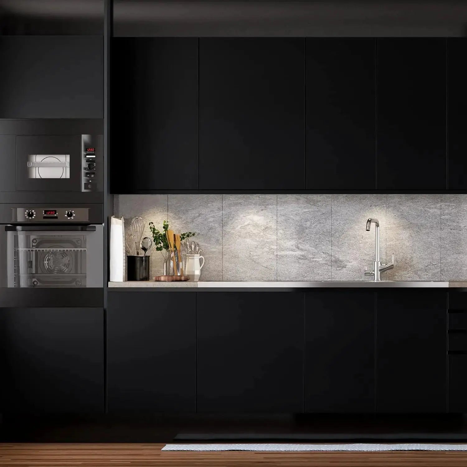 Thickened Pure Black Removable Waterproof Wallpaper Matte Self Adhesive Contact Paper for Walls Counters Cupboards PVC