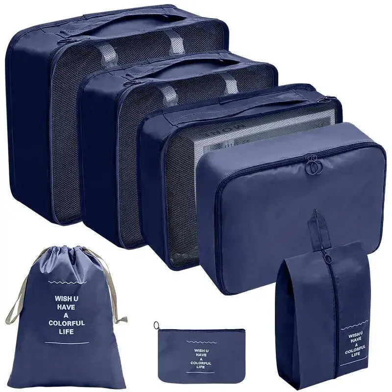 7 To 10 Piece Travel Organizer Set Packing Cubes And Oxford Storage Bags For Luggage Clothes Shoes Wardrobe