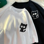 NovaWear Women Cartoon Print O Neck Short Sleeve Tee Breathable Loose Fit Summer Top Casual Everyday Wear
