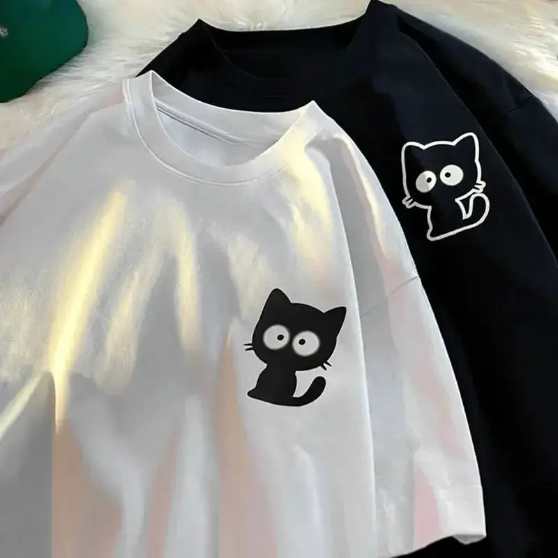 NovaWear Women Cartoon Print O Neck Short Sleeve Tee Breathable Loose Fit Summer Top Casual Everyday Wear