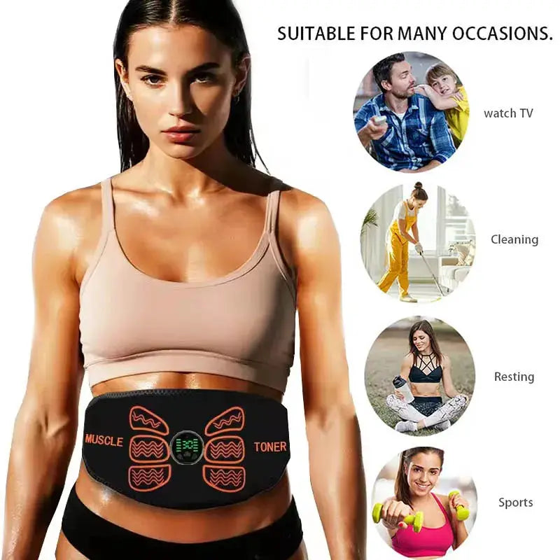 Abdominal Muscle Toner EMS Stimulator Belt For Waist Training USB Rechargeable Body Shaping Massager