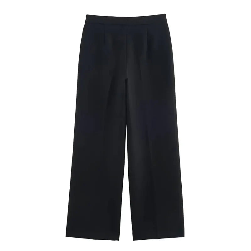 Women's black straight-leg suit pants, part of a two-piece blazer set for polished office looks.