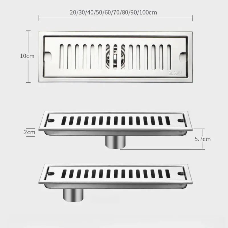 Rectangular stainless steel floor drain by Simples Market, anti-odor, large-capacity SUS304 shower drain