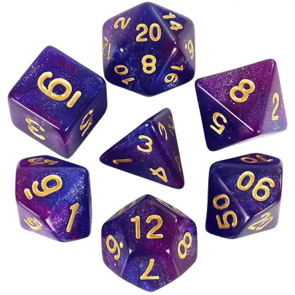 Galaxy Theme Polyhedral Dice Set For DnD With Cosmic Colorful Universe Effect Ideal For Adventurers