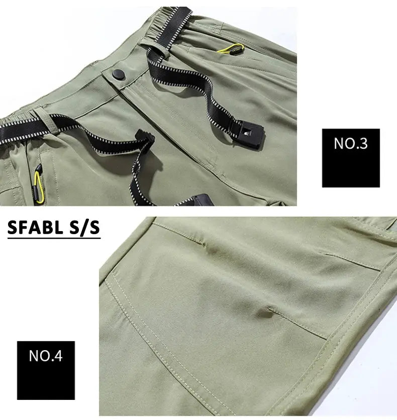 SFABL olive hiking pants with zip pockets and adjustable belt in quick-dry fabric