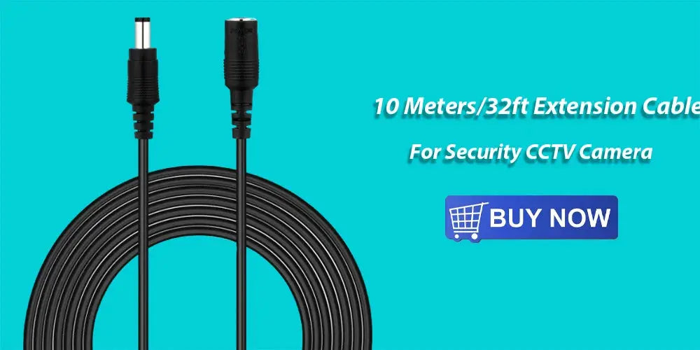 CCTV security camera extension cable, 10m, black with dual-ended DC connectors