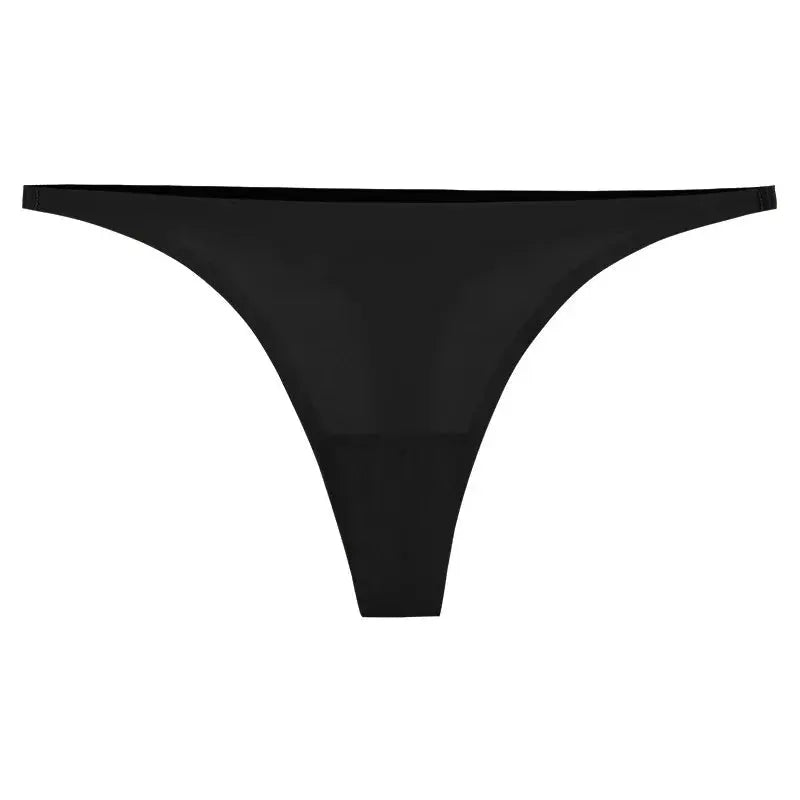 Seamless thong panties for women in black ice silk fabric