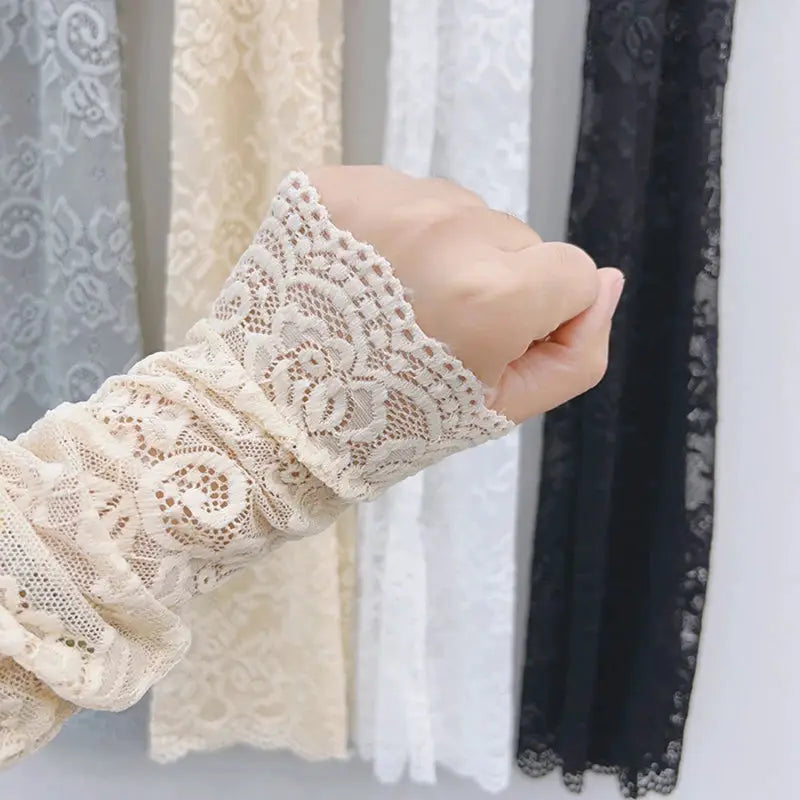 AuroraSilk Women Summer Ice Silk Lace Arm Sleeves Breathable Fingerless Driving Gloves With Sun Protection