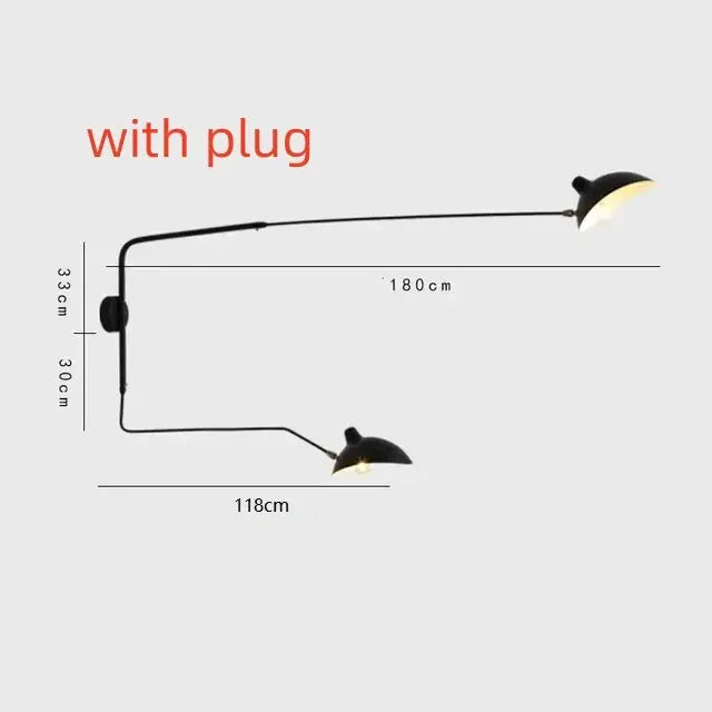Mouille ceiling lamp, black 2-head Nordic spider pendant, plug-in ceiling light