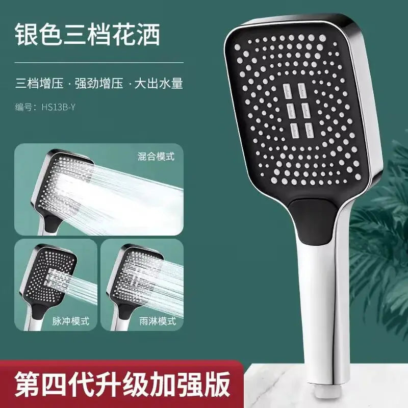 Handheld shower head by Simples Market, stainless steel with black spray face and silver handle, 1.5/2/3m hose.