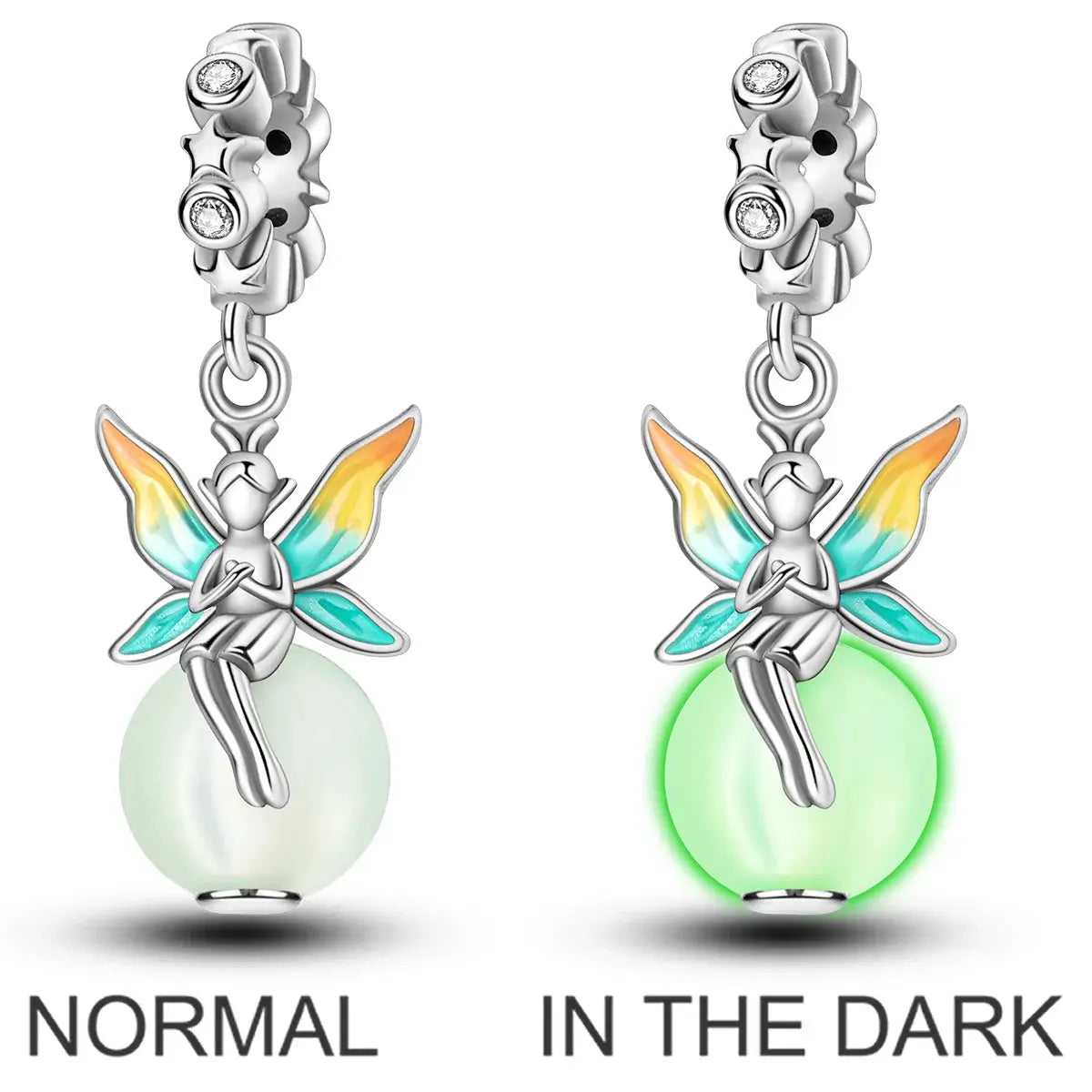 925 Sterling Silver Charms Bead Pink Butterfly Luminous Firefly Dangle Fit Bangle Bracelet Necklace DIY Jewelry