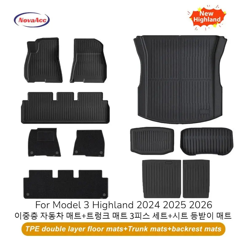 NovaAcc all-weather floor mats set for Tesla Model 3 Highland/Model Y by Simples Market, trunk & cargo liners, TPE