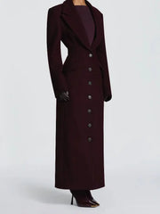 UrbanEdge Belted Long Coat With Slim V Neck And Shoulder Pads For Winter Comfort And Flattering Silhouette