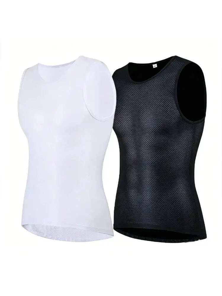 Men's sleeveless cycling vests in white and black mesh, 2-pack with lightweight stretch fabric