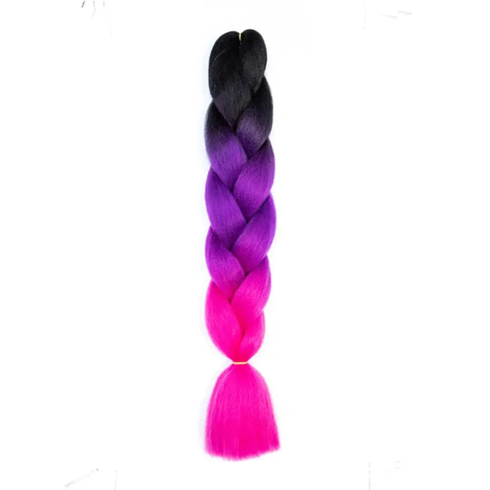 24-inch jumbo synthetic braiding hair extensions in Afro ombre black-to-purple-to-pink