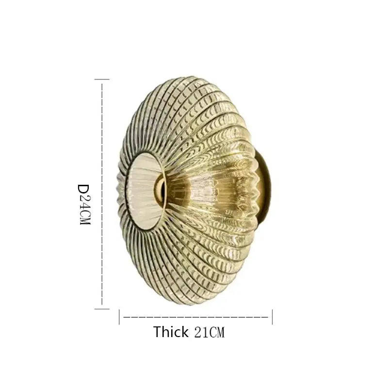Nordic LED glass wall sconce from Simples Market, gold ribbed circular design, 24cm dia, 21cm deep decor