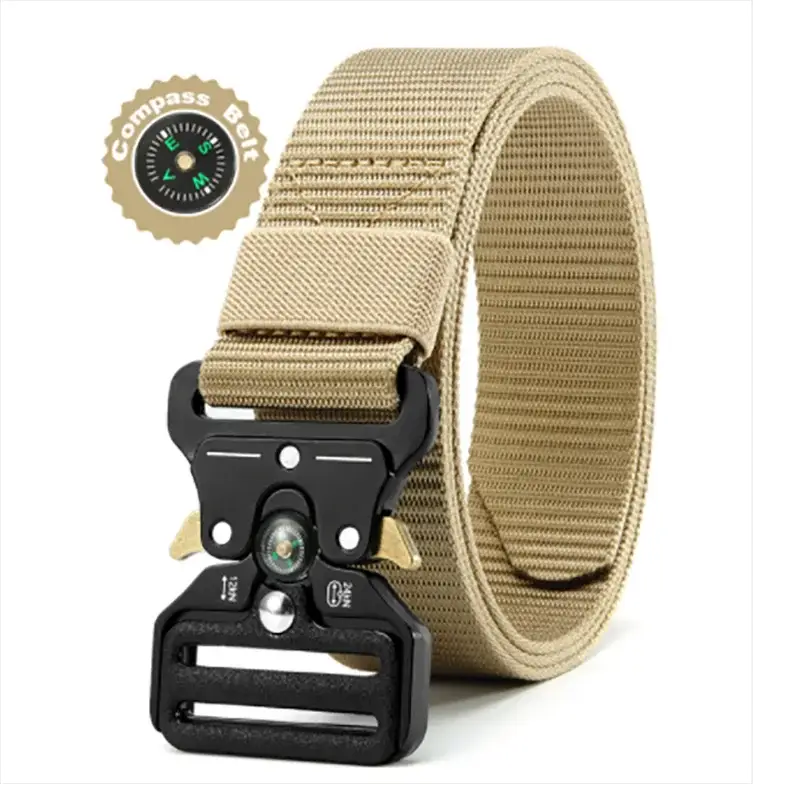 Unisex Outdoor Compass Belt With Integrated Compass Durable Canvas Nylon Belt For Sports Casual And Tactical Use