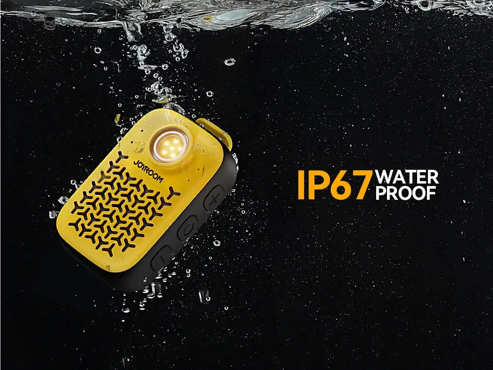Joyroom wearable Bluetooth speaker, yellow clip-on with black casing, IP67 waterproof