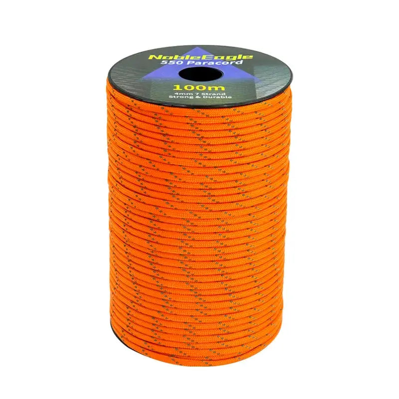 Reflective paracord rope 550, 4mm 7-strand, orange on 100m spool