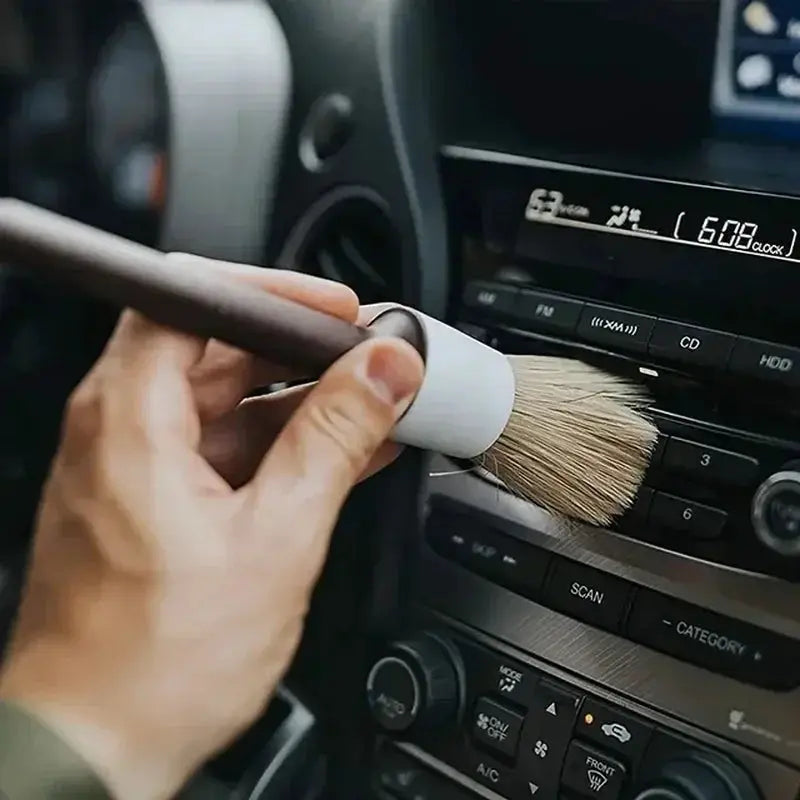 Three Piece Car Exterior And Interior Detail Brush Set With Boar Hair Bristles For Auto Detailing And Dashboard Cleaning