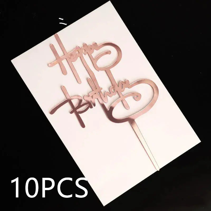 10 Pcs Rose Gold Silver Black Acrylic Cake Toppers Set For Birthday Parties Baby Showers And Dessert Decoration