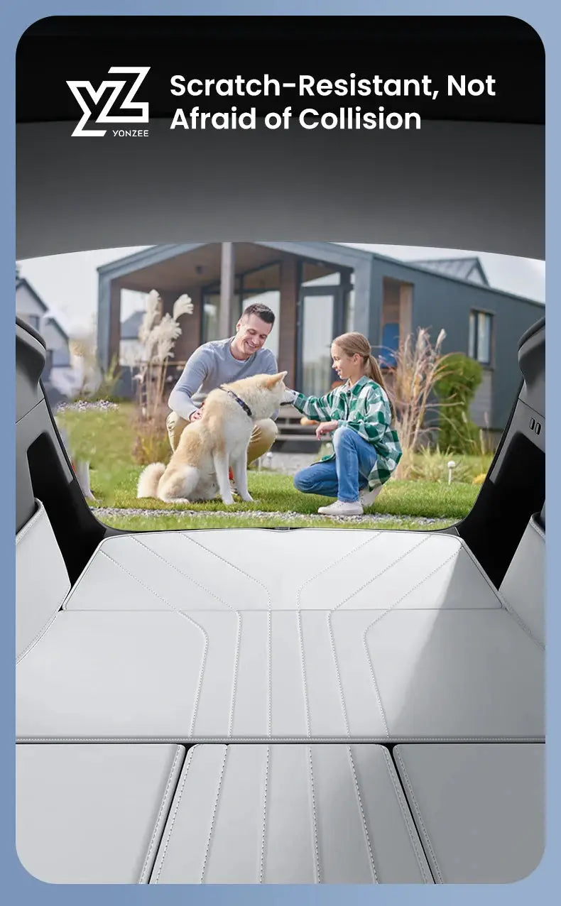 Tesla Model Y Juniper leather trunk mats by Simples Market, waterproof, fully surrounded, non-slip liner