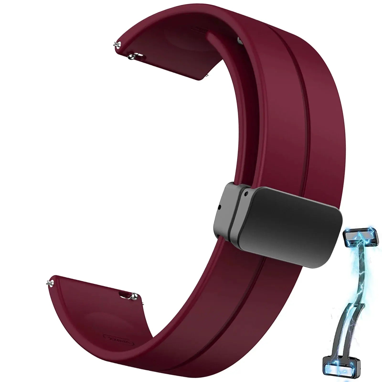 Smartwatch strap, burgundy silicone with magnetic buckle, 20/22mm width.