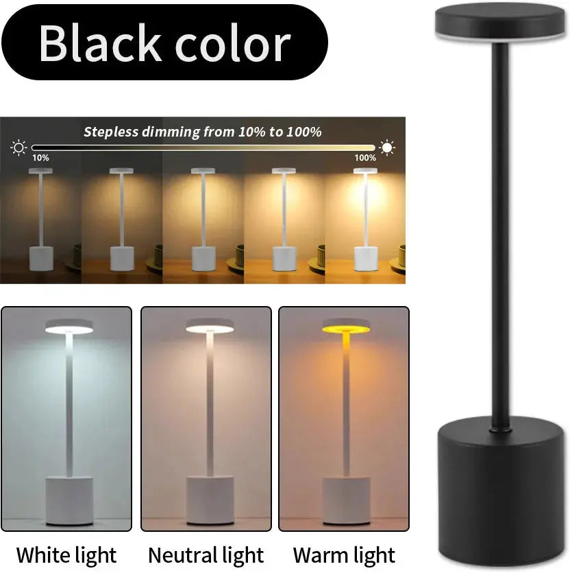 Classic USB Rechargeable Table Lamp Night Light Stepless Dimming Touch Desk Lamp With 3 Color Temperatures Bedside Decor