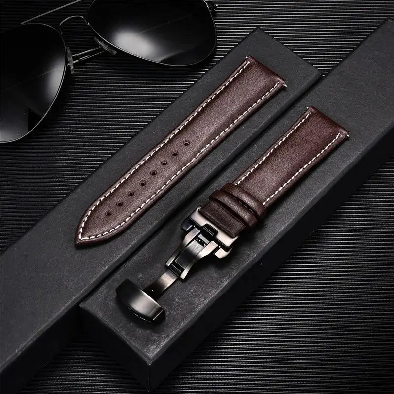 TimberWing Leather Watch Band 18mm 20mm 22mm 24mm Genuine Leather With Stainless Steel Butterfly Buckle Clasp