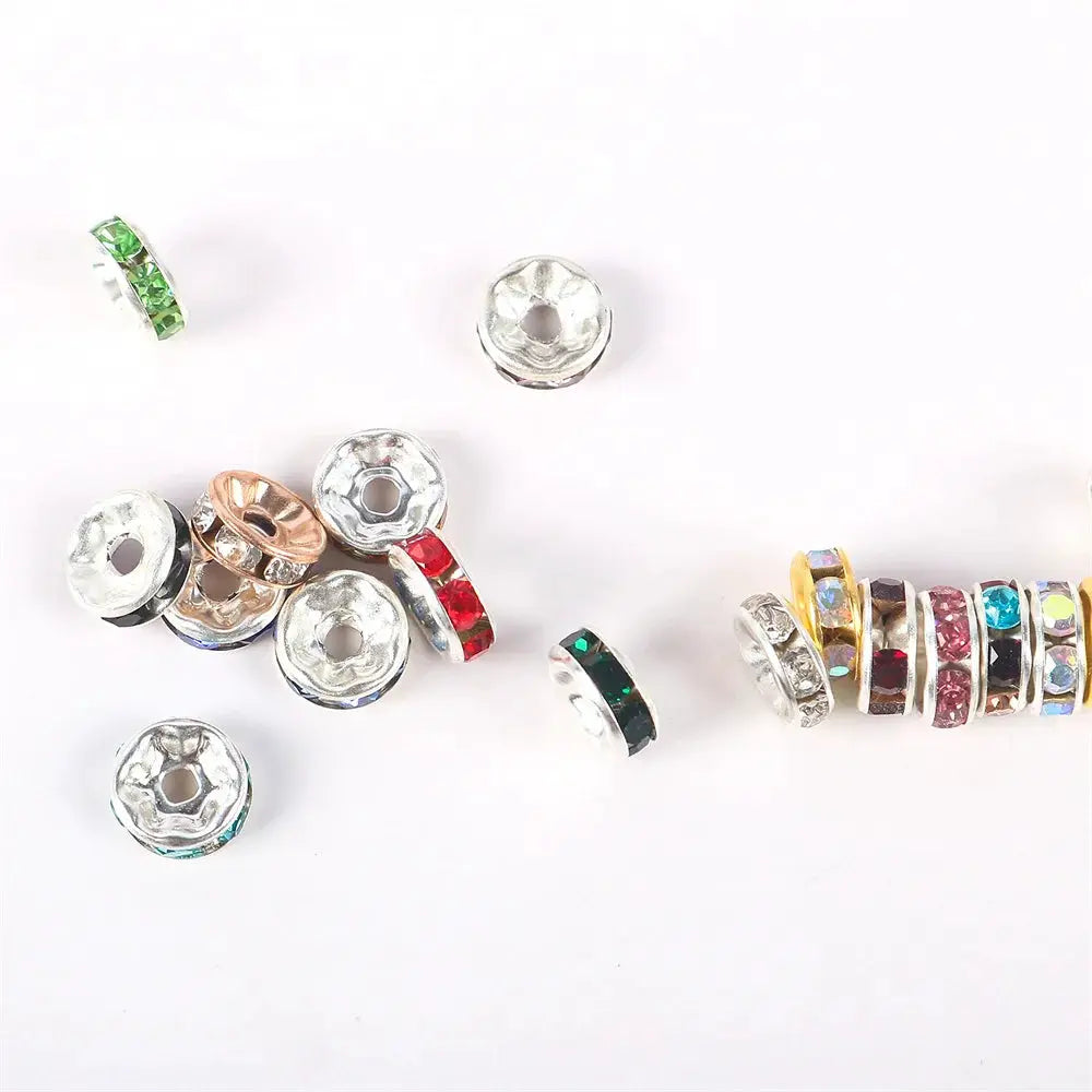 50 Or 100 Pcs 6 Or 8 Mm Mixed Color Shining Rondelle Loose Beads Inlaid Rhinestones For Diy Jewelry Crafting