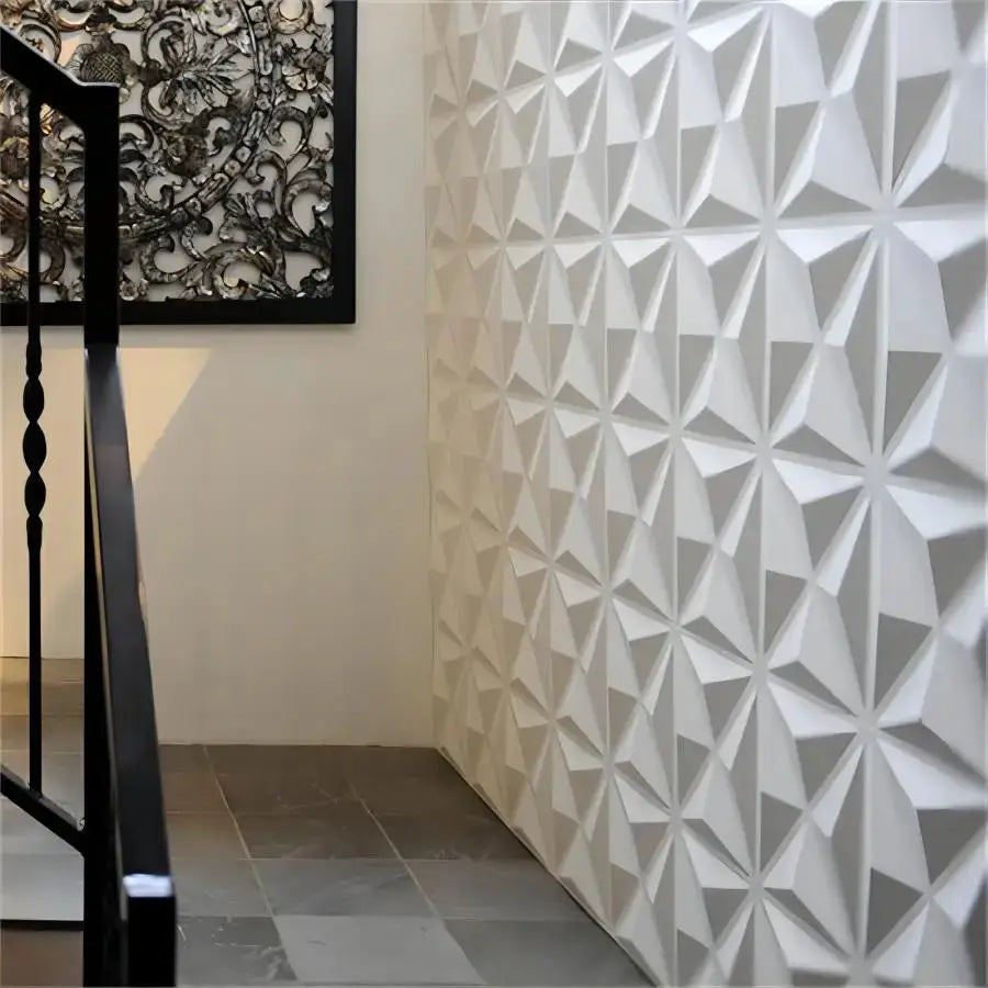3D textured wall panels, white geometric triangle pattern, 30cm x 30cm, 12pcs/20pcs set for indoor decor