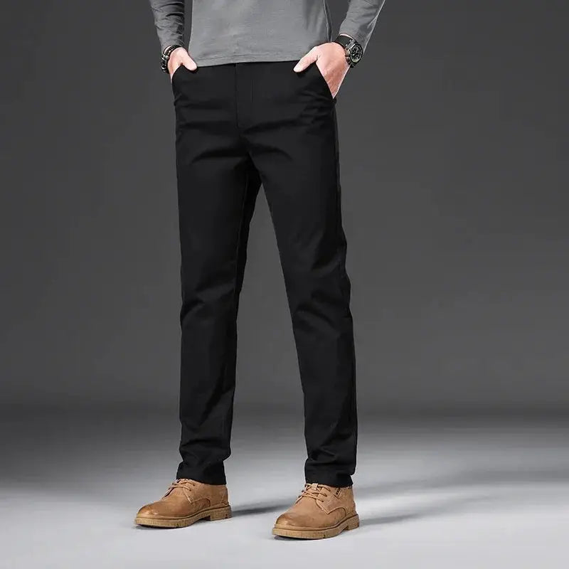 Men's casual pants, black, 97% cotton, slim straight fit