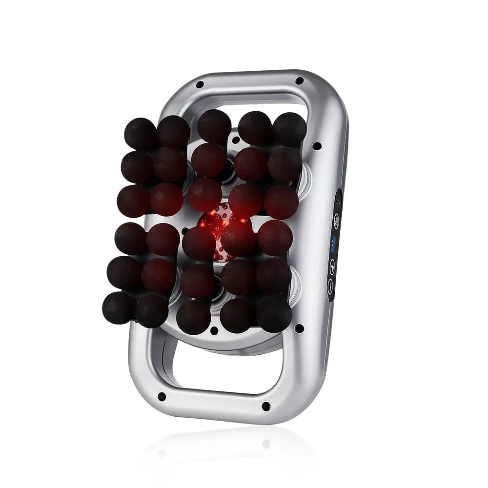 Simples Market 30-head massage gun with silver body and black massage heads, side control panel