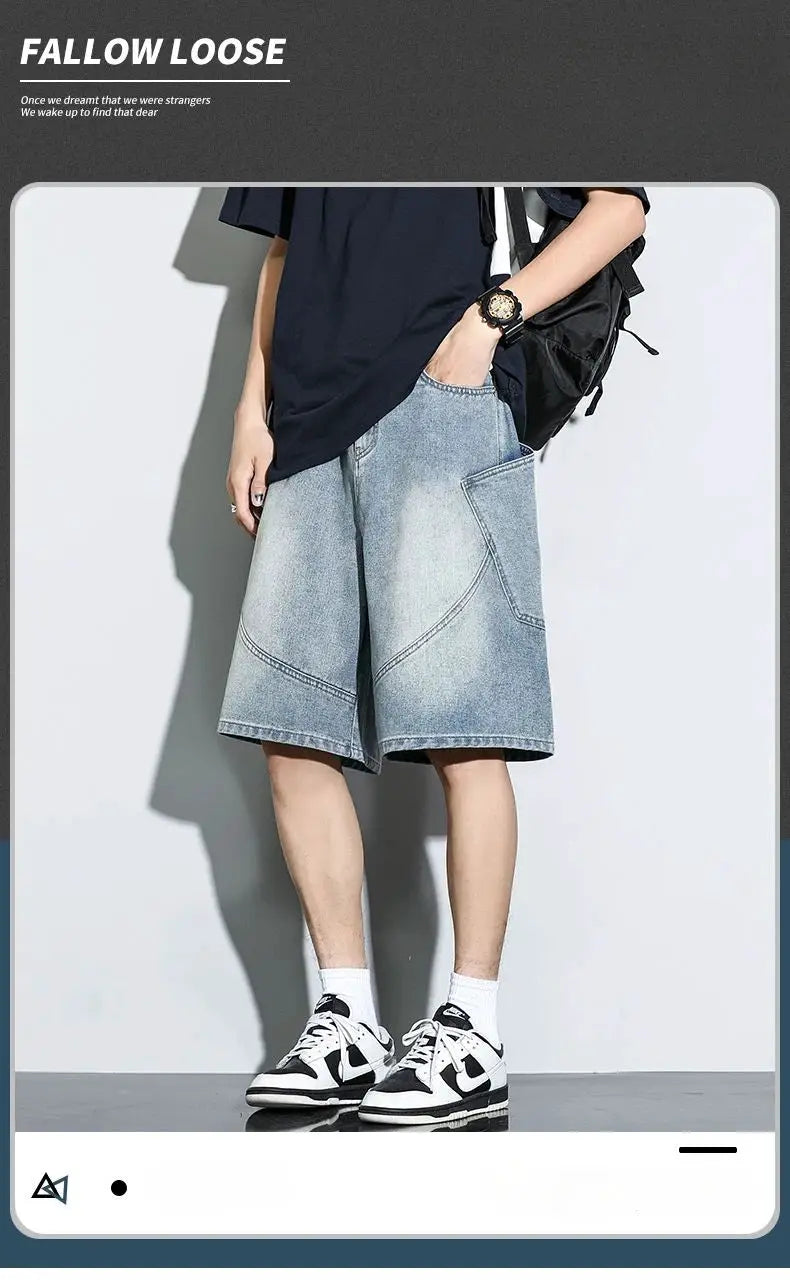 Baggy denim shorts by Simples Market, light-wash knee-length streetwear