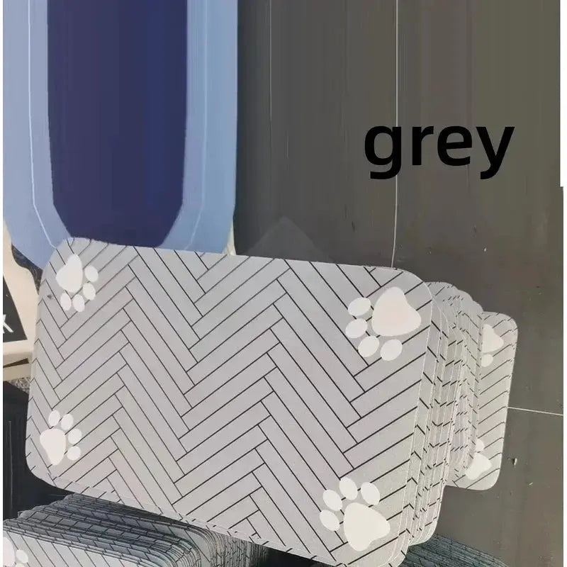 Simples Market absorbent pet mat set of four, grey paw-print pattern, waterproof non-slip mats for dog and cat bowls
