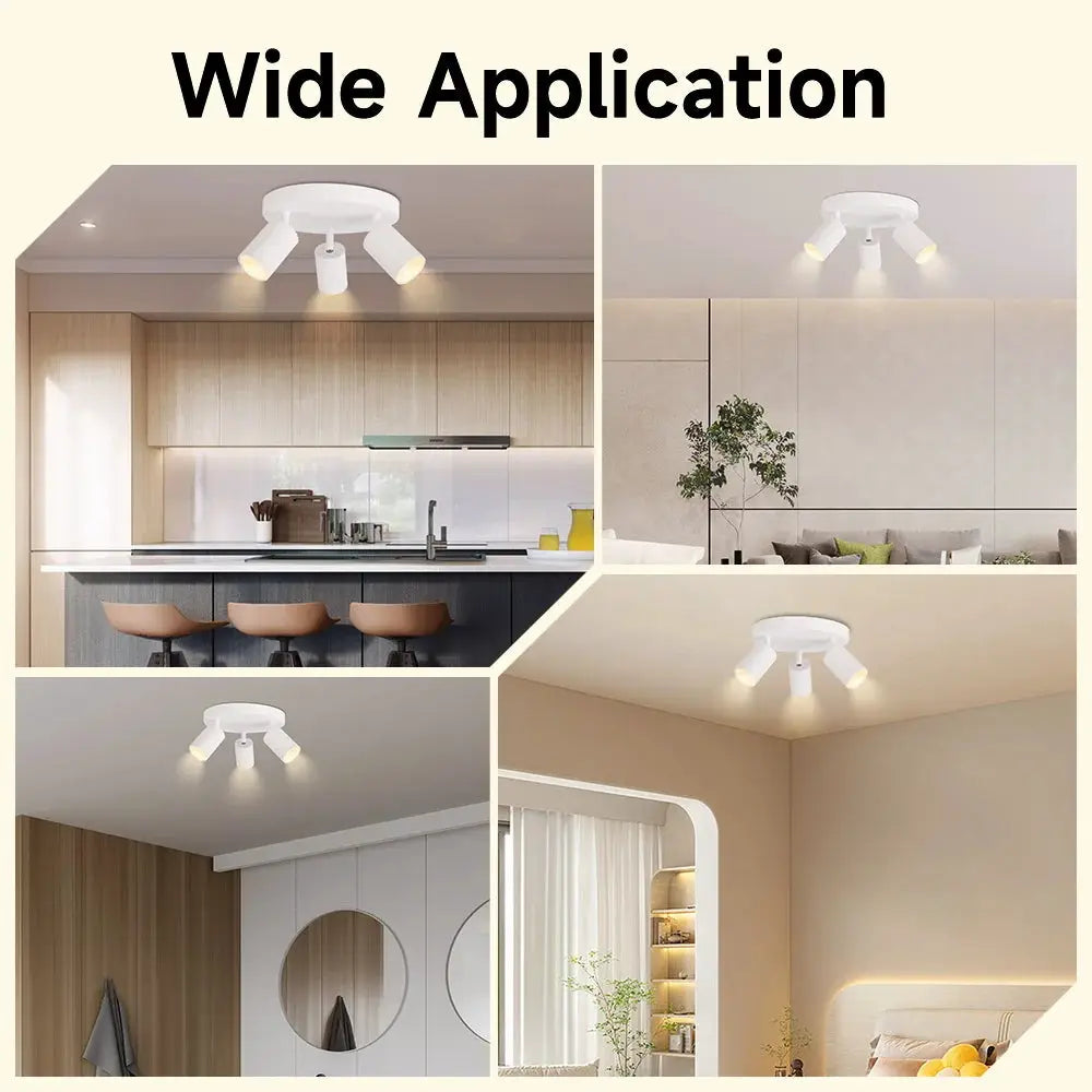 Modern white 3-light GU10 LED ceiling spotlight with adjustable heads