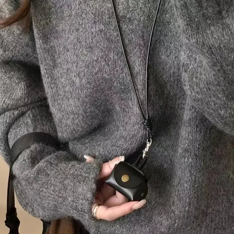 Lats Retro Cute Small Leather Bag Necklace For Women Long Rope Chain Jewelry Gift