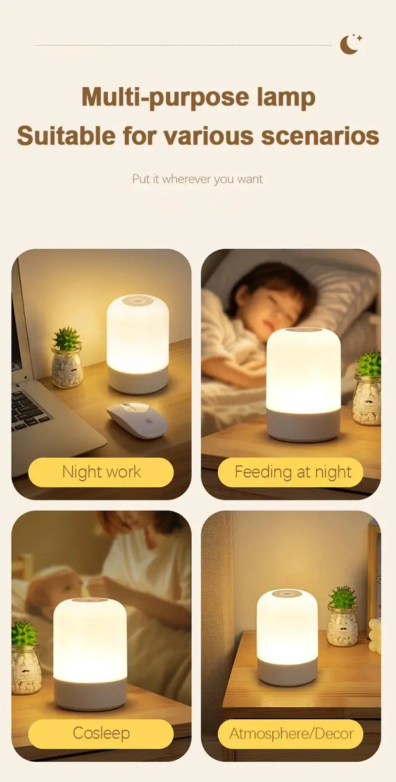Simples Market LED night light with dimmable warm glow, white frosted dome on gray base