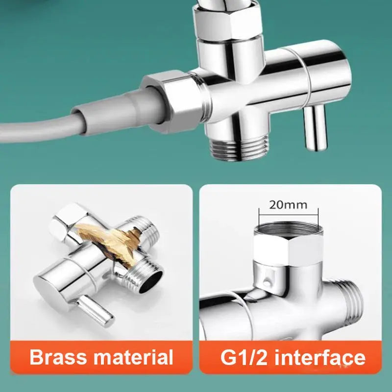 Simples Market brass 3-way diverter valve bidet sprayer kit, stainless steel nozzle, G1/2 interface, hose and wall-mount