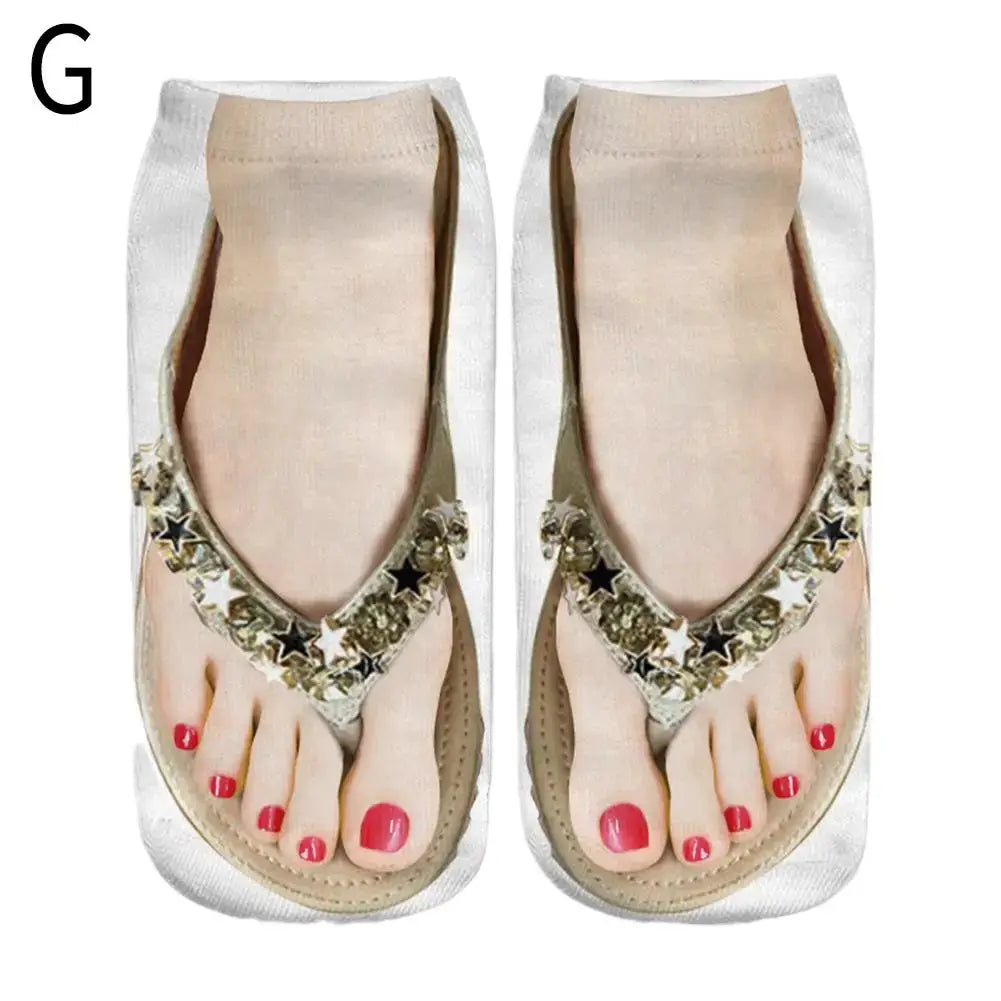 Women 3D Printed Pattern Flip Flop Socks Low Cut Ankle Socks Novelty Hosiery Gift Pair